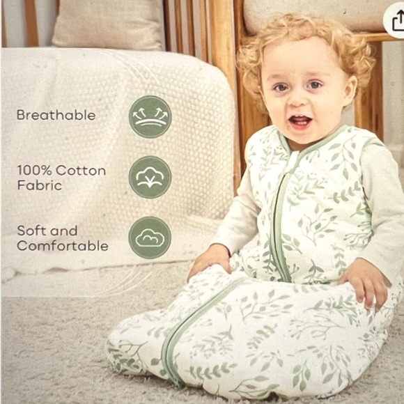 Yoofoss Green Leaf Print Baby Sleep Sack – 6-12 Months NWT - Picture 8 of 10